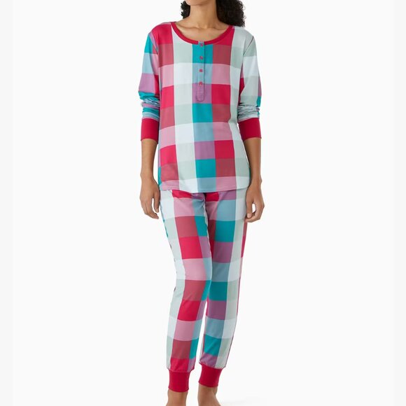 New! Kate Spade Tartan Rainbow Plaid Jersey Pajama Jogger Lounge 3Pc Set Size S - Picture 1 of 6